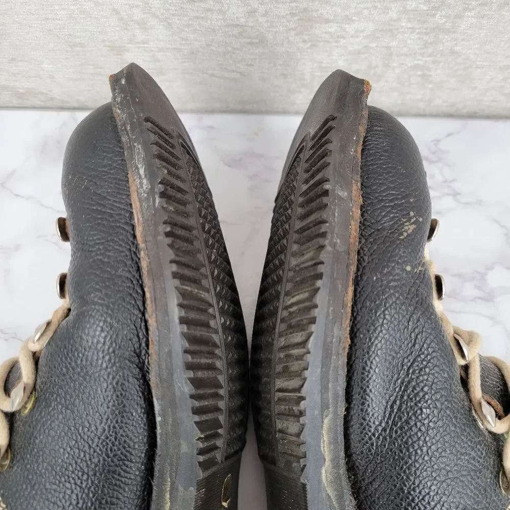Vintage Black Leather Cross Country Ski Boots Double Tongue Double Laces